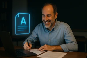 Interface AI grading tools showing Essay Grader, Multiple Choice, Short Answer and True False grading options