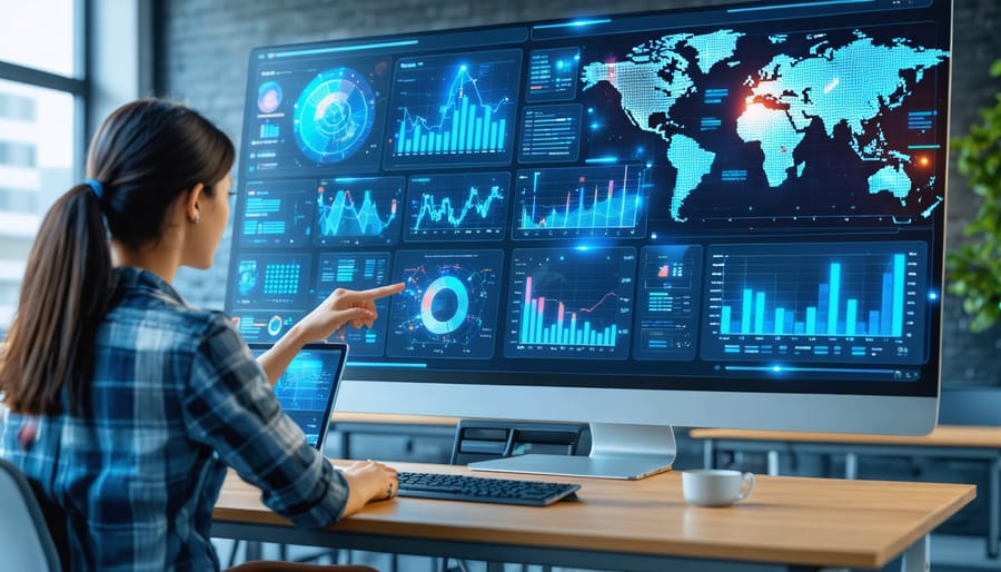 AI analytics dashboard displaying virtual classroom data and real-time student performance insights.